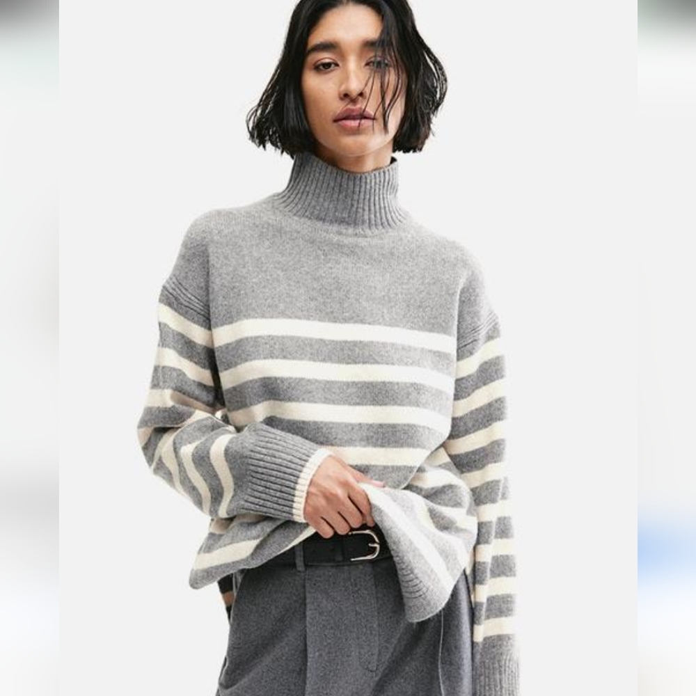 H&M | Wool Blend Striped Mockneck Knit Sweater